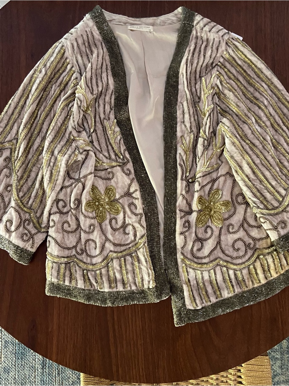 SPELL & The Gypsy Collective Beaded Floral Jacket/Kimono - Lavender & Gold S/M